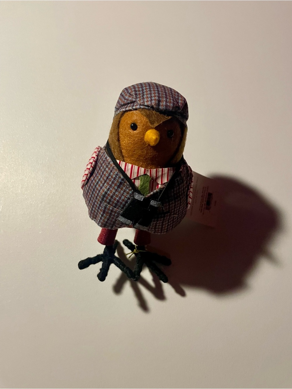 Plush Robin Ornament in Brown Tweed Outfit - Wondershop Vestie NWT Holiday Cute
